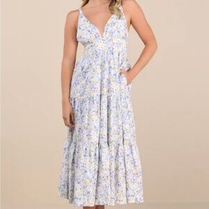 Lulu's Blue and White Floral Midi Dress
